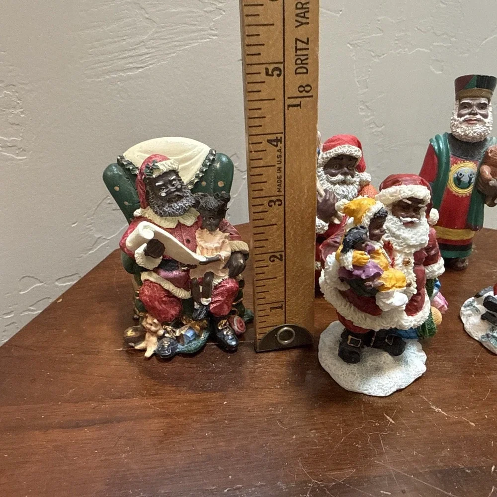 Vintage African American Black Santa Claus Resin Figurine Lot of 5 Christmas
